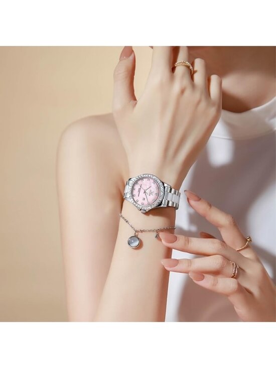 Women\'s Silver band /Pink dial Diamond Fashion Elegant Chronograph Wrist Watch main image 4
